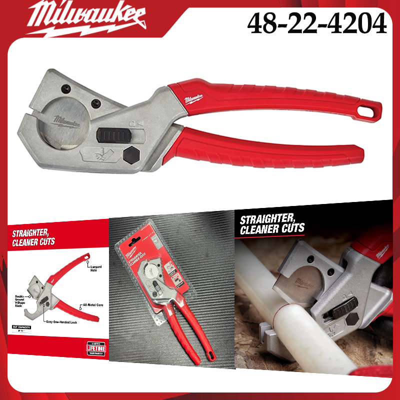 Pipe Cutter Ratchet - ミルウォーキー 48-22-4204 ラチェット式PVCパイプカッター 1インチ対応 バリのないきれいな切断 PVC、CPVC、PEX配管、灌漑、DIY修理用